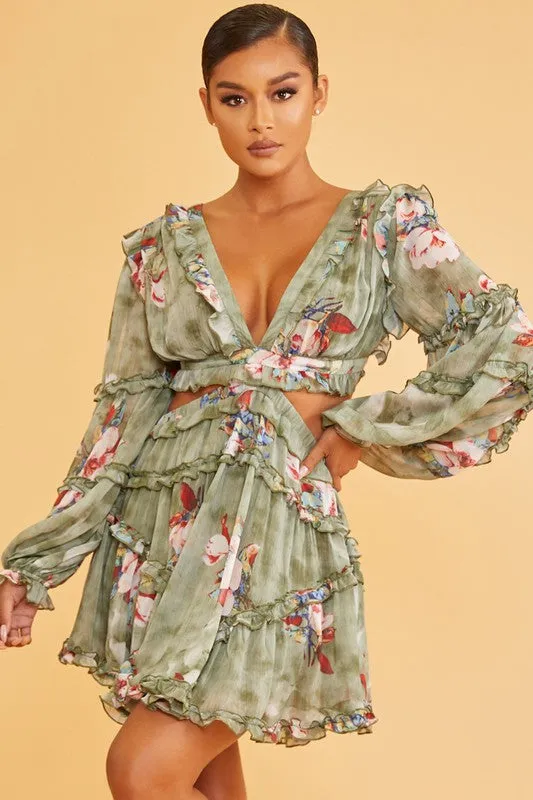 Floral ruffle mini dress