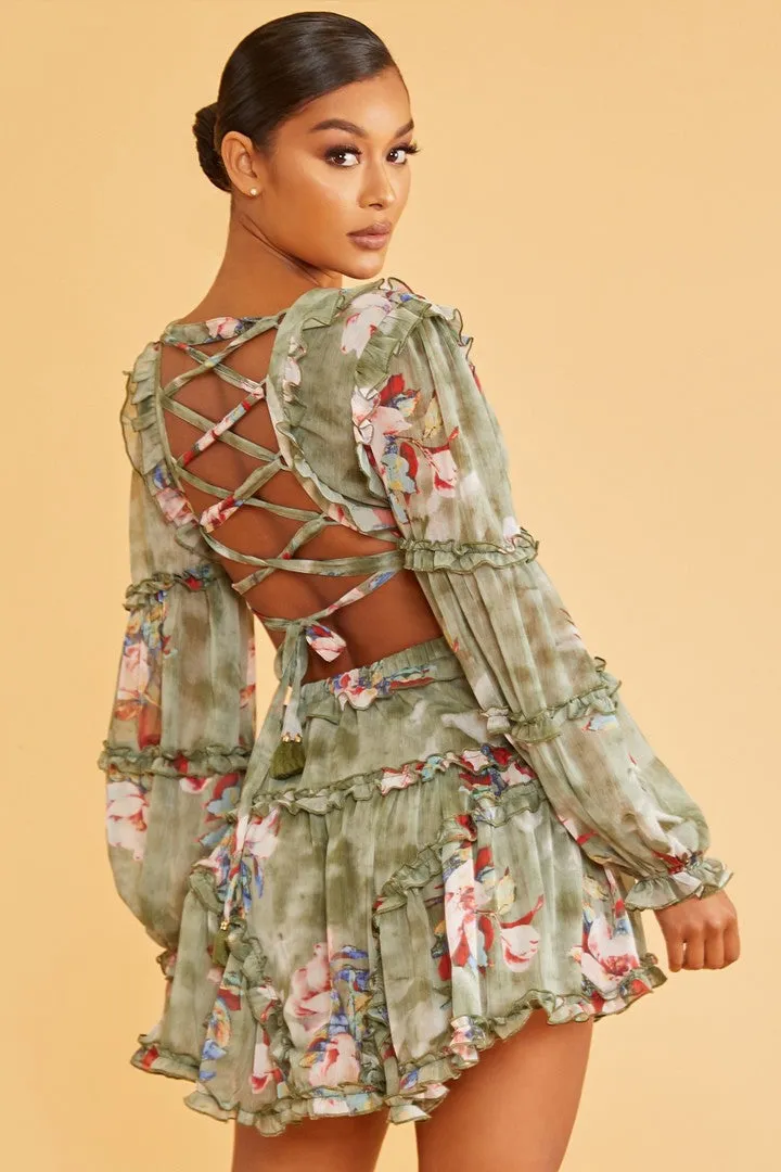 Floral ruffle mini dress