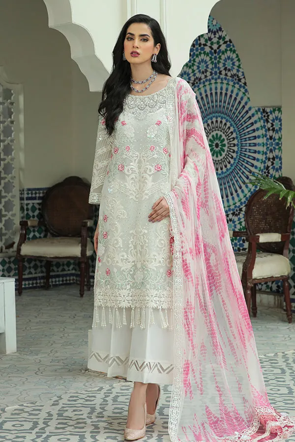 Floral Snow White Embroidered Pakistani Salwar Kameez Suit with Dupatta