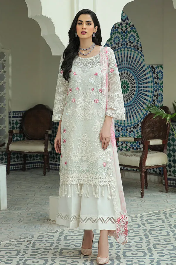 Floral Snow White Embroidered Pakistani Salwar Kameez Suit with Dupatta