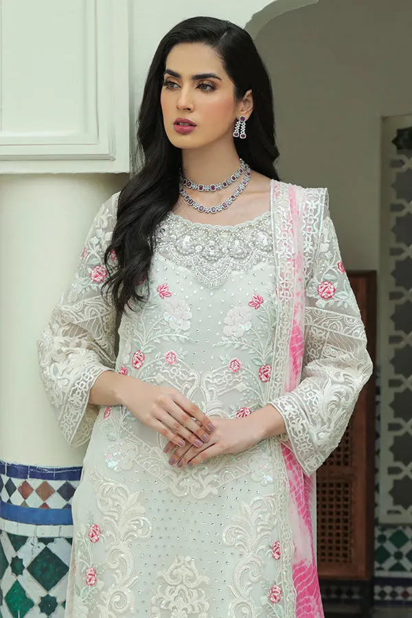 Floral Snow White Embroidered Pakistani Salwar Kameez Suit with Dupatta