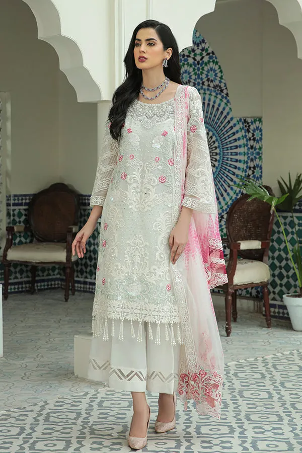 Floral Snow White Embroidered Pakistani Salwar Kameez Suit with Dupatta
