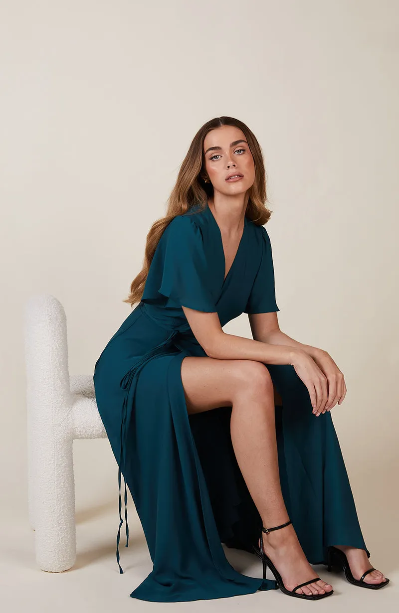 Florence Dress in Forest Green Crepe
