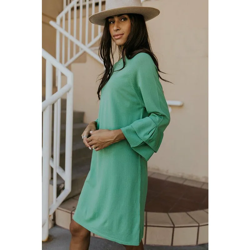 Freda Ruffle Sleeve Dress - Green