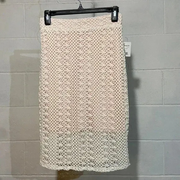 Free People All About You Pencil Skirt 2 Cream Crochet Lace Lined Sexy City Slim