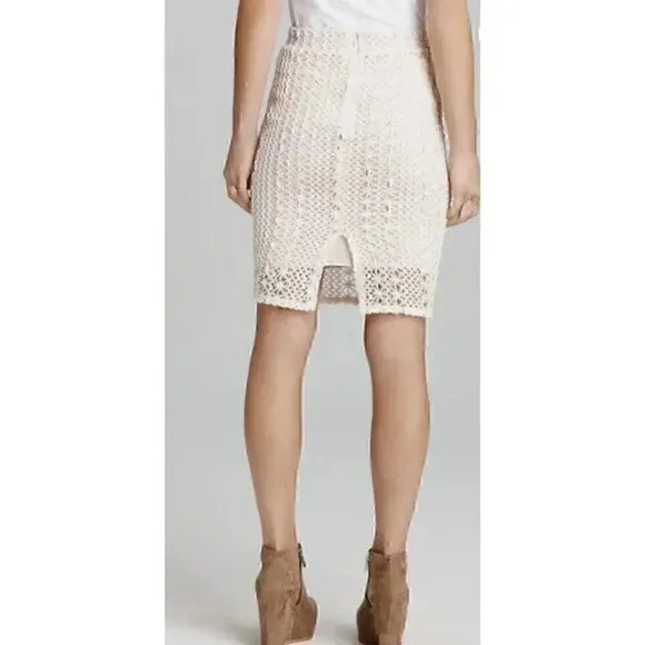 Free People All About You Pencil Skirt 2 Cream Crochet Lace Lined Sexy City Slim