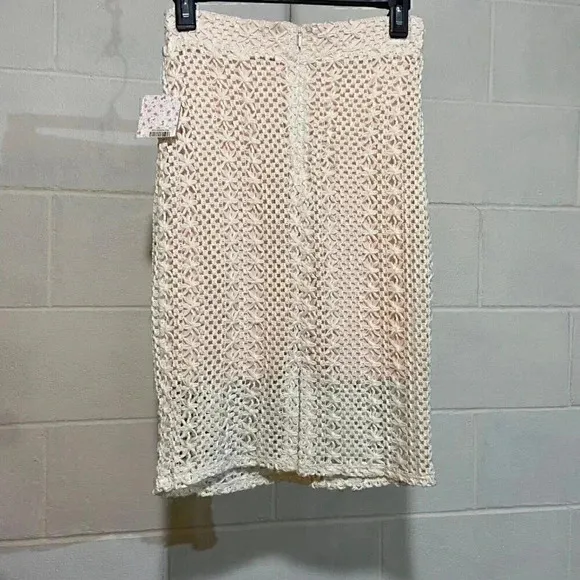 Free People All About You Pencil Skirt 2 Cream Crochet Lace Lined Sexy City Slim