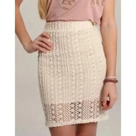 Free People All About You Pencil Skirt 2 Cream Crochet Lace Lined Sexy City Slim