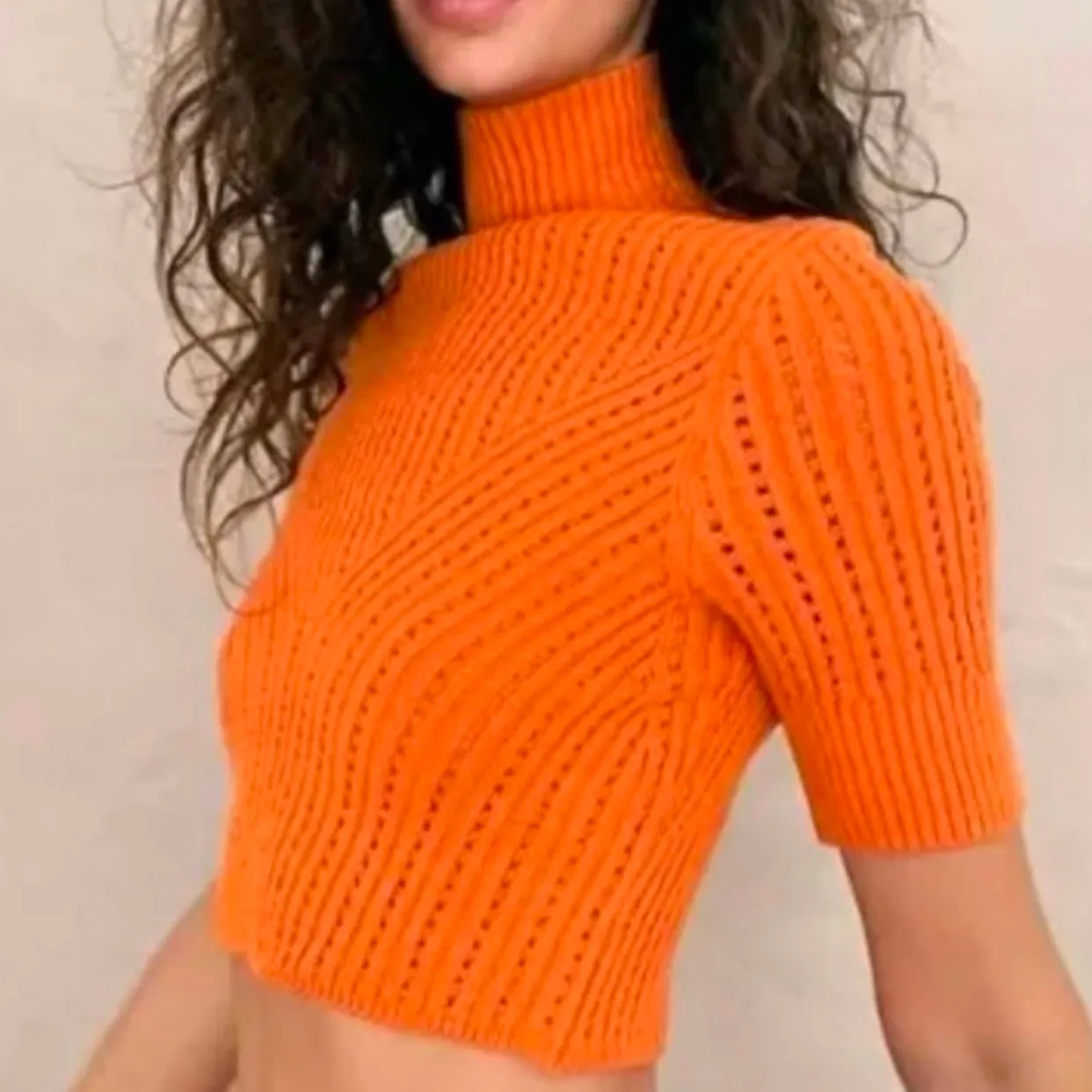 Free People Intimately  Carly Swit Crop Knit Top Turtleneck Orange Size Medium