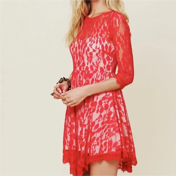 Free People Red Lace Dress