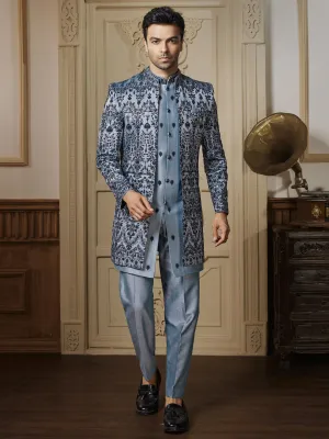 French Grey and Black Embroidered Indo Western Set