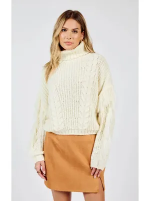 Fringe Sleeve Turtleneck Sweater {Cream}