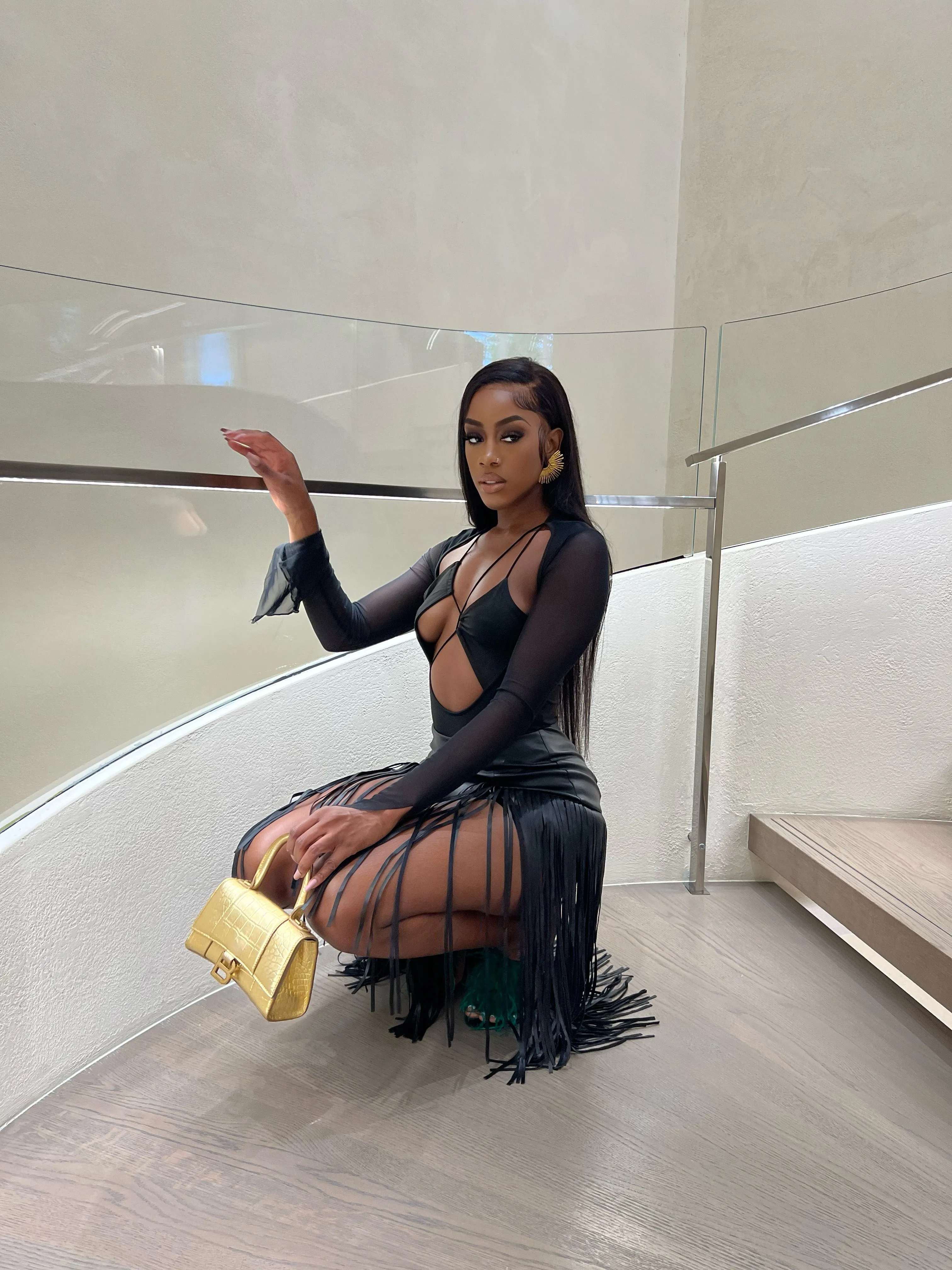 G Saints Vegan Leather Fringe Skirt
