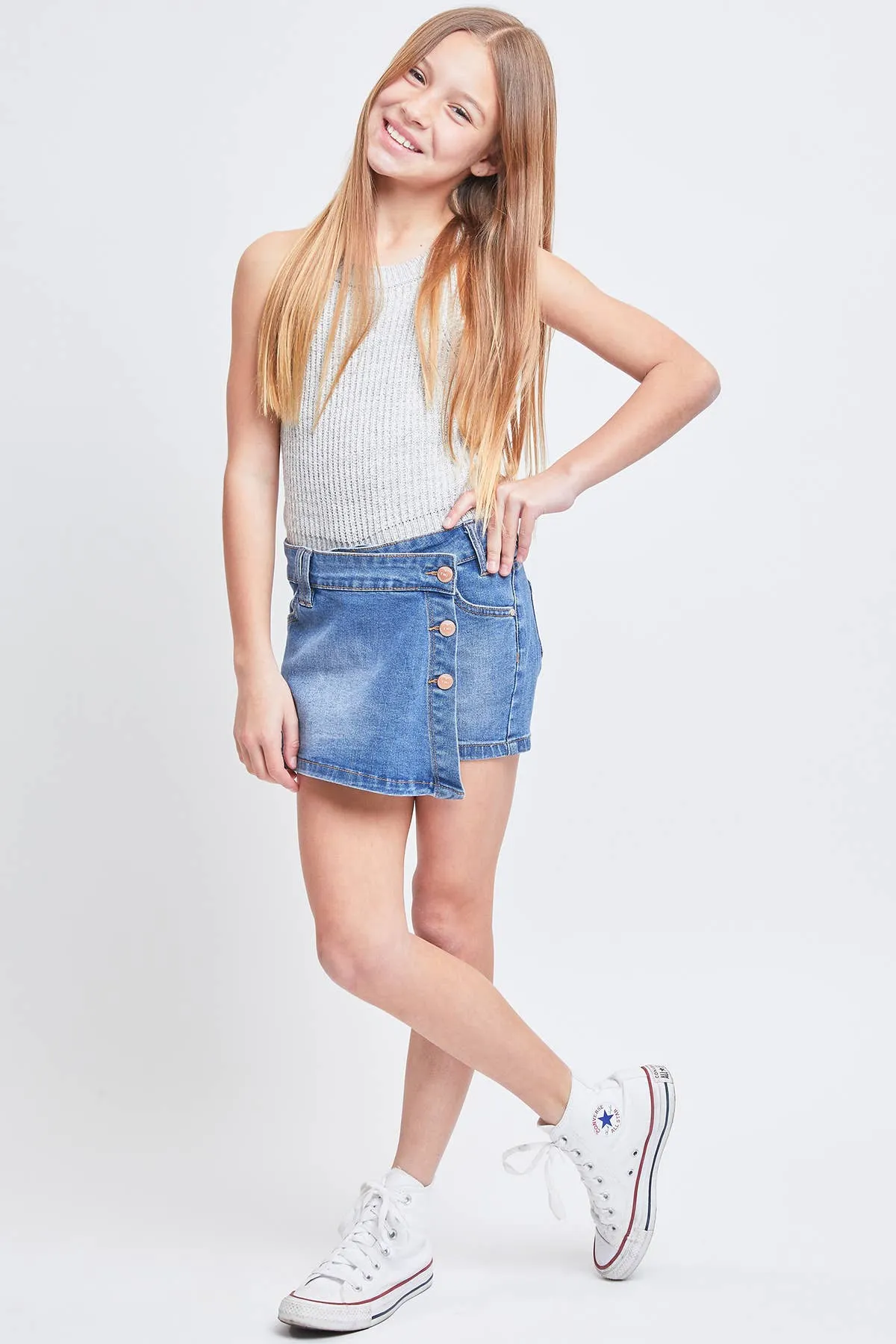 Girls 3-Button Asymmetric Skort