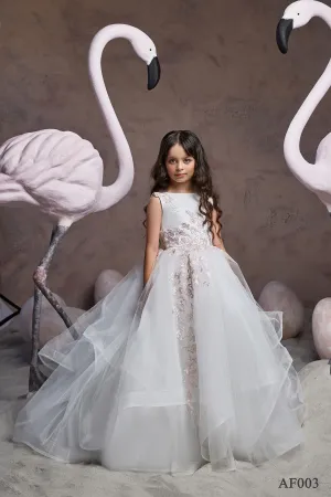 Girls Classic Princess Dress with Asymmetrical Skirt