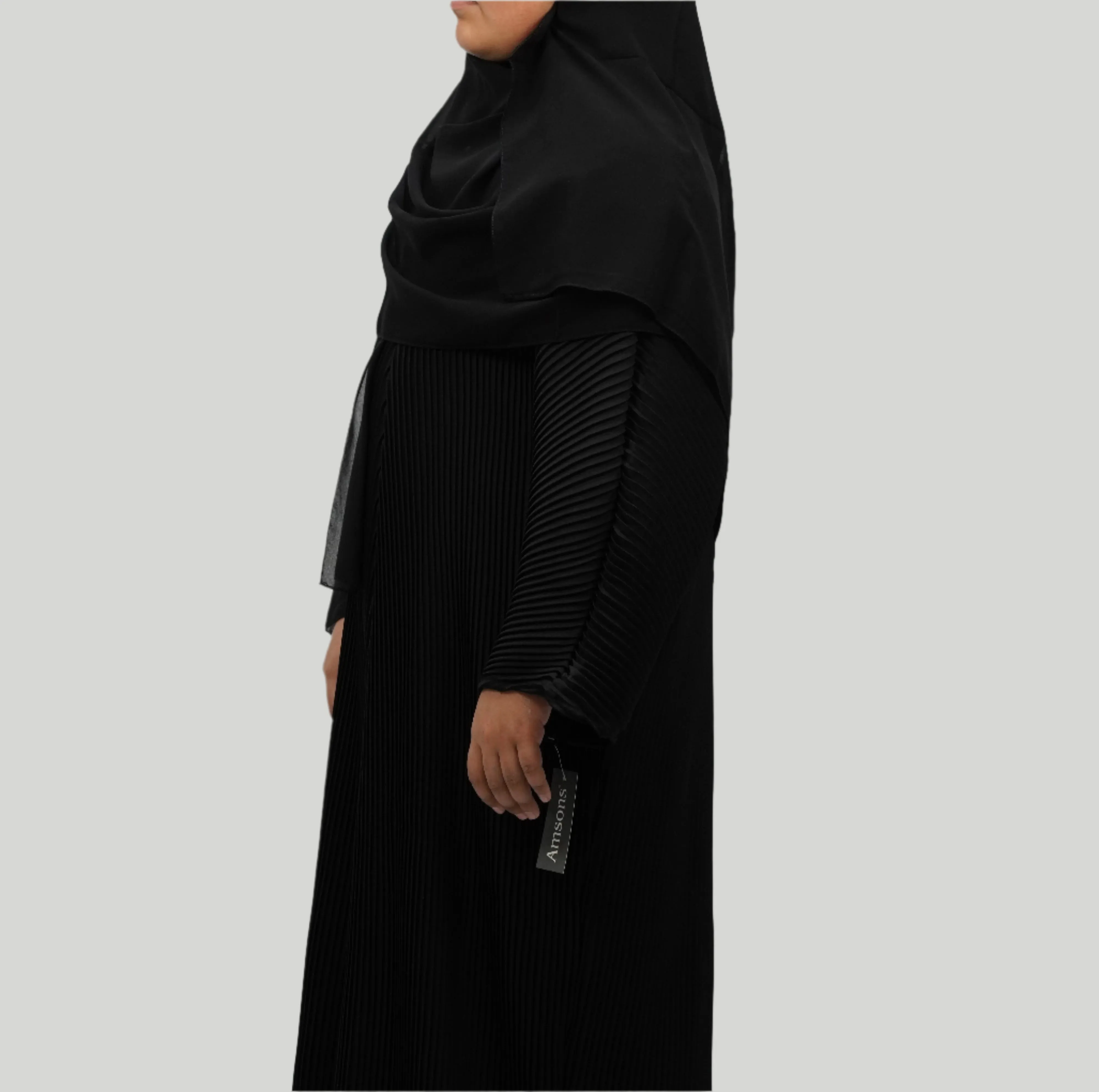 Girls Pleated Batwing Abaya - Black