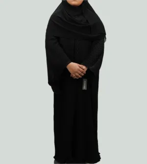 Girls Pleated Batwing Abaya - Black