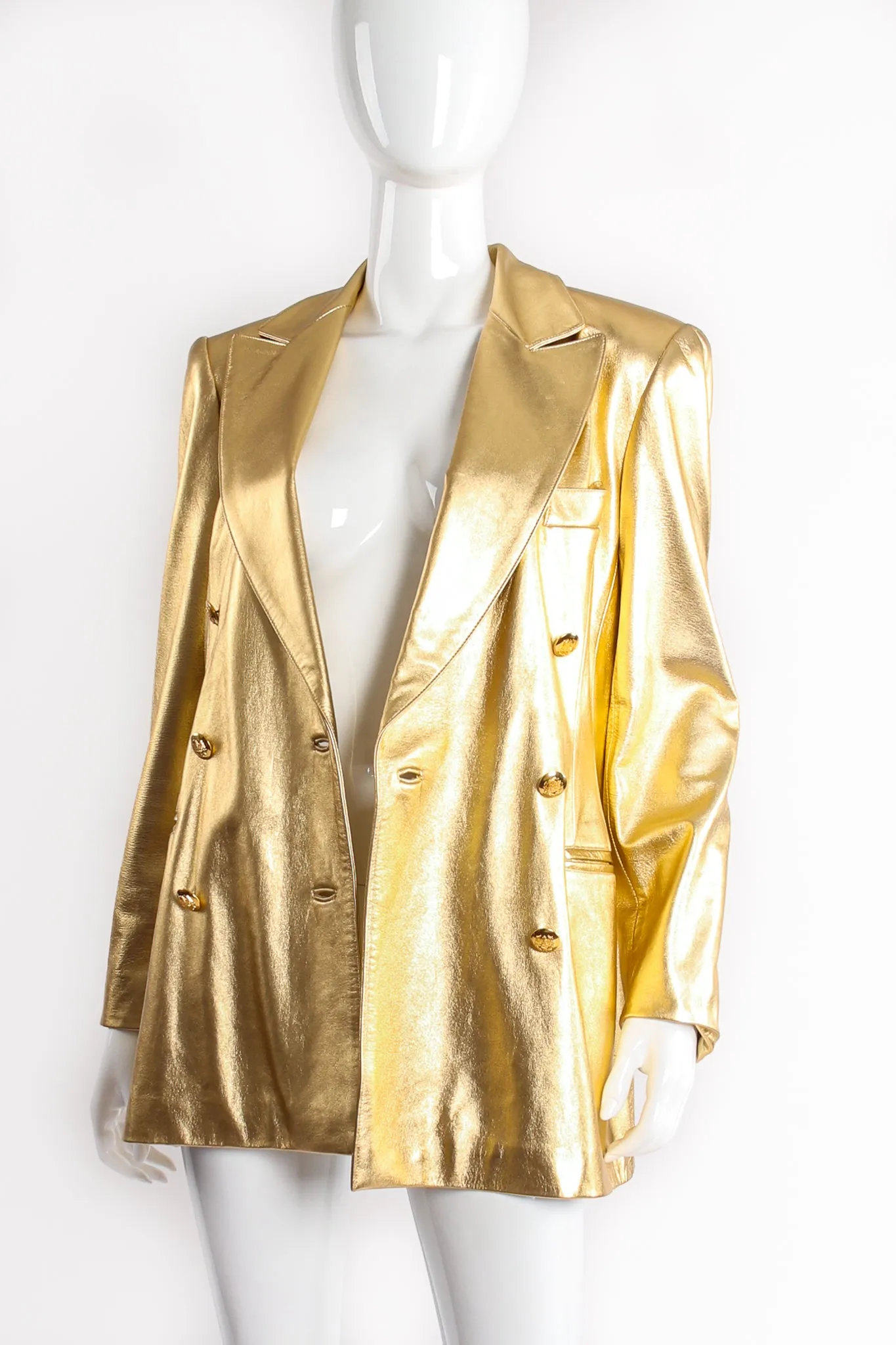 Gold Leather Double Breasted Jacket