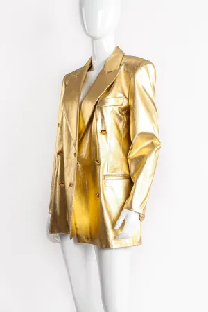 Gold Leather Double Breasted Jacket