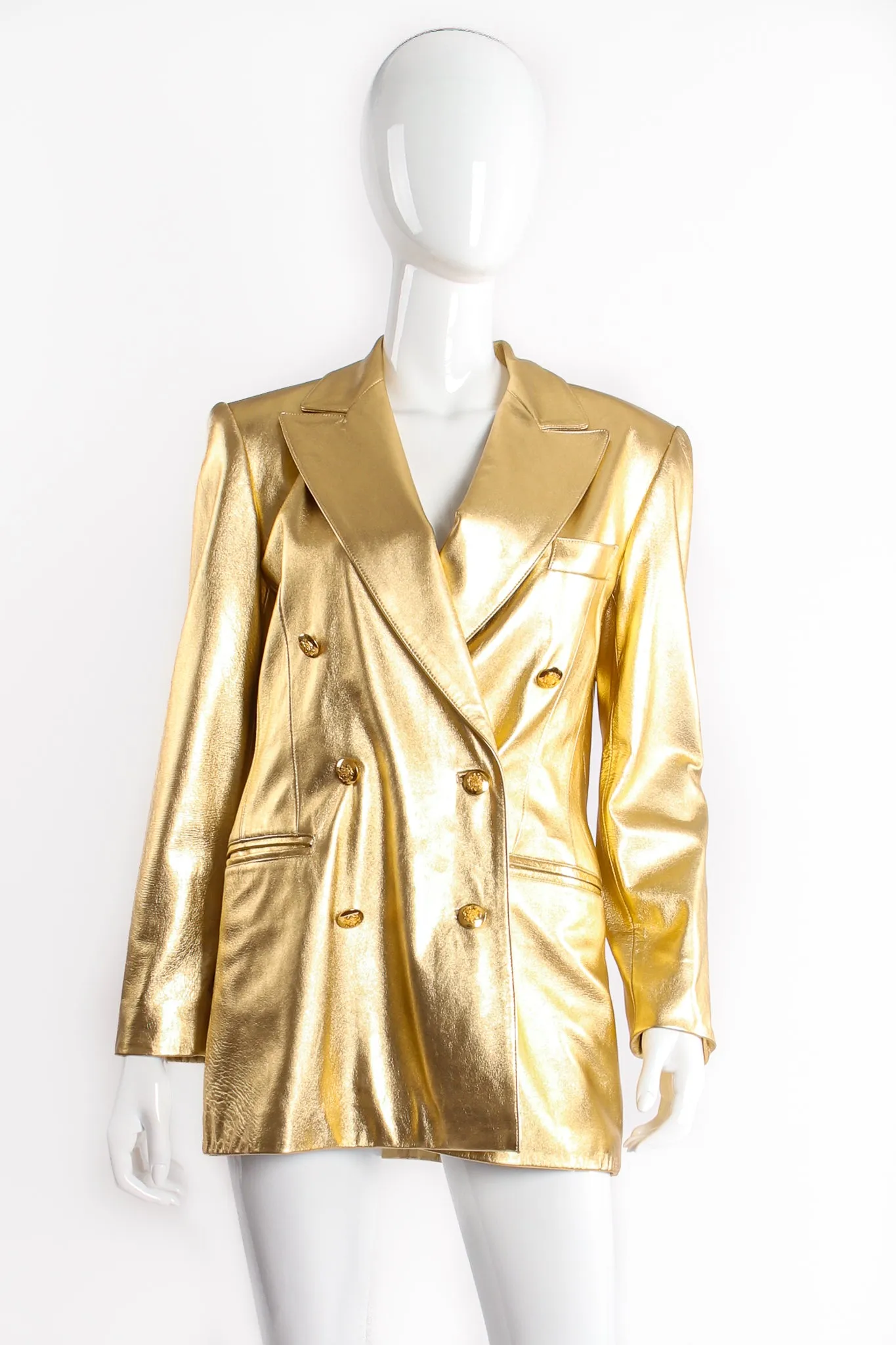 Gold Leather Double Breasted Jacket