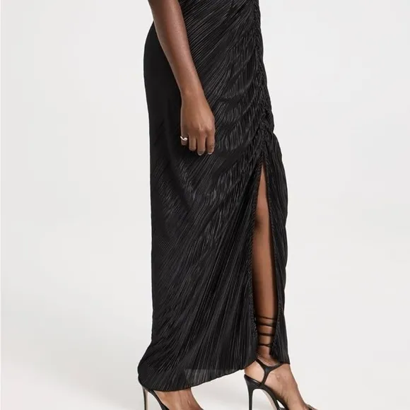 Good American Always Fits Plissé Maxi Black Ruched Skirt for Night Out Beach
