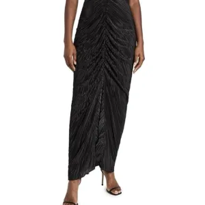 Good American Always Fits Plissé Maxi Black Ruched Skirt for Night Out Beach