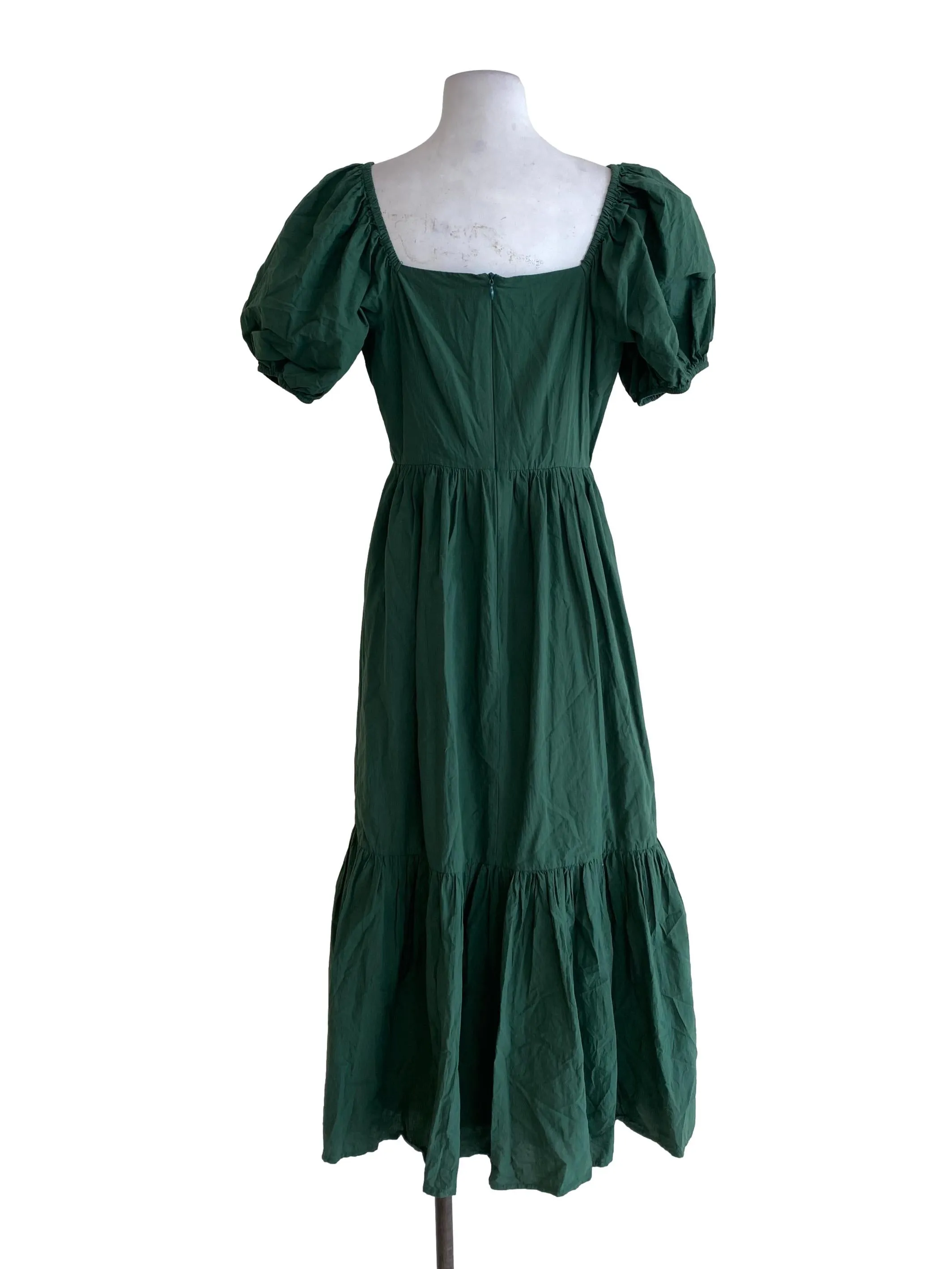 Green Half Pleated Blouson Dress
