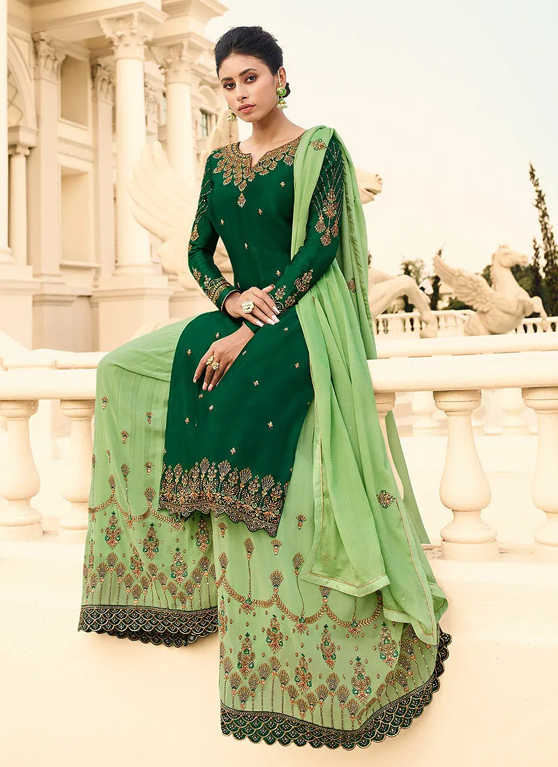Green Two Tone Designer Gharara Style Suit