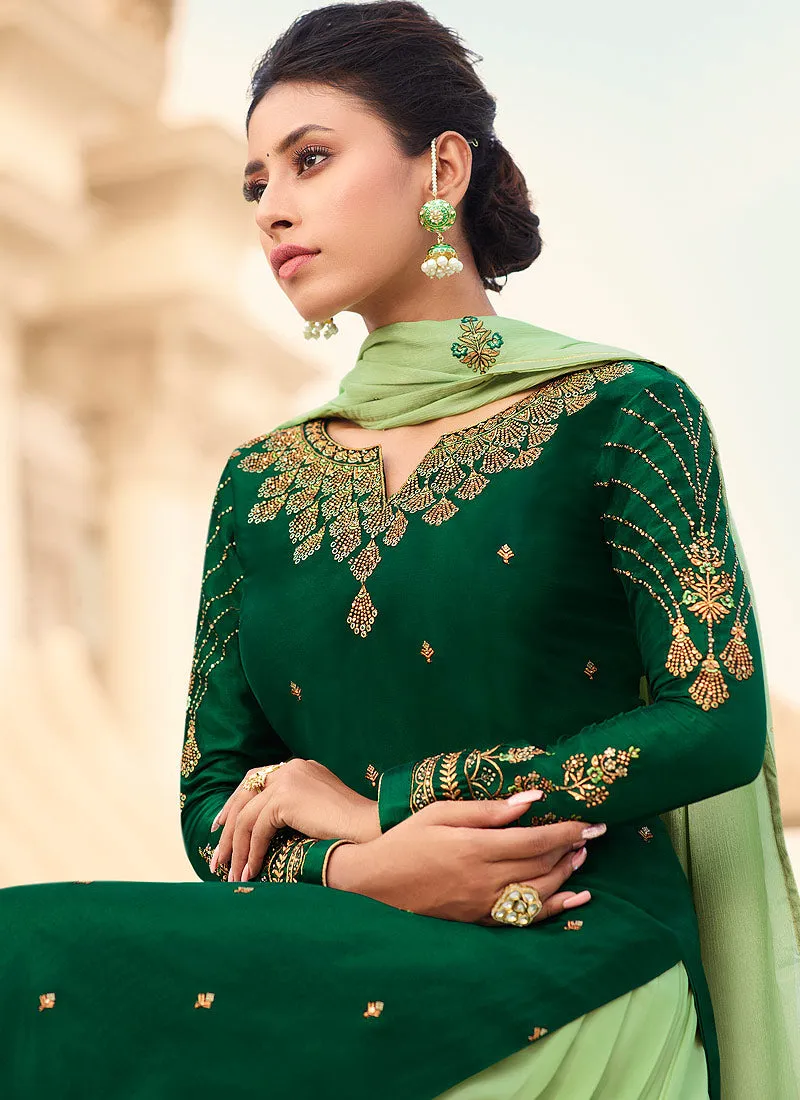Green Two Tone Designer Gharara Style Suit