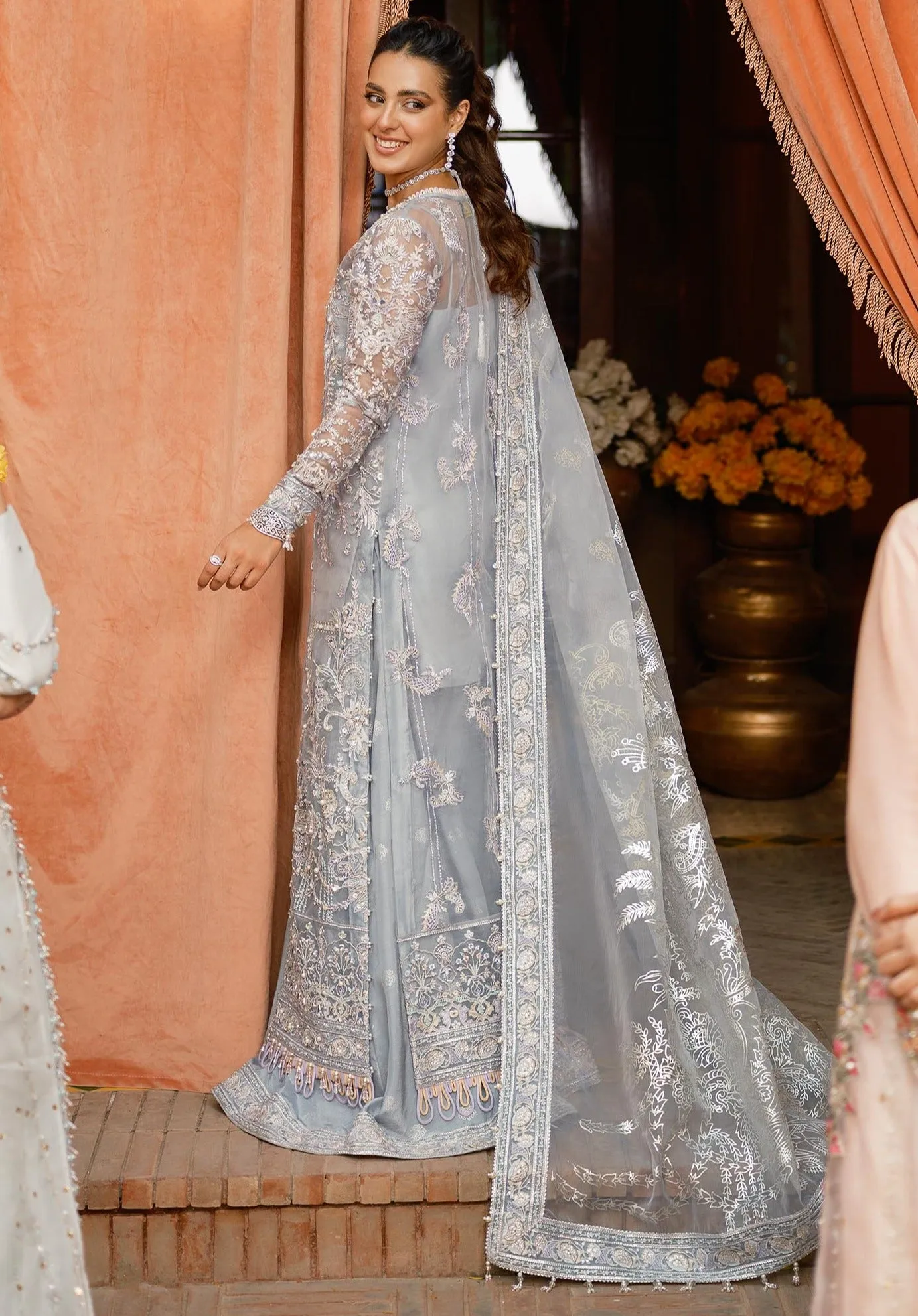 Grey Pakistani Suit in Kameez Trouser Style for Wedding