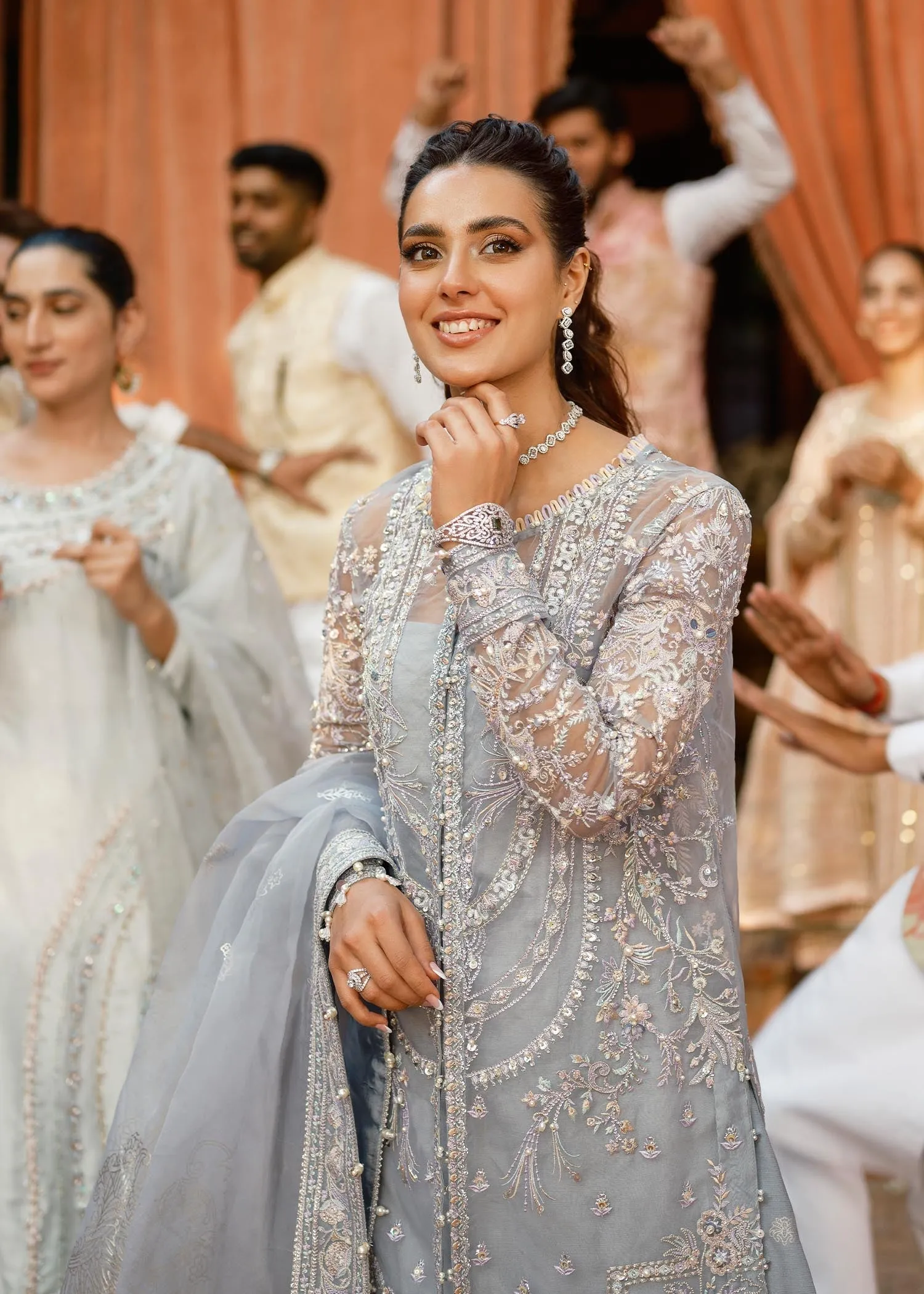 Grey Pakistani Suit in Kameez Trouser Style for Wedding