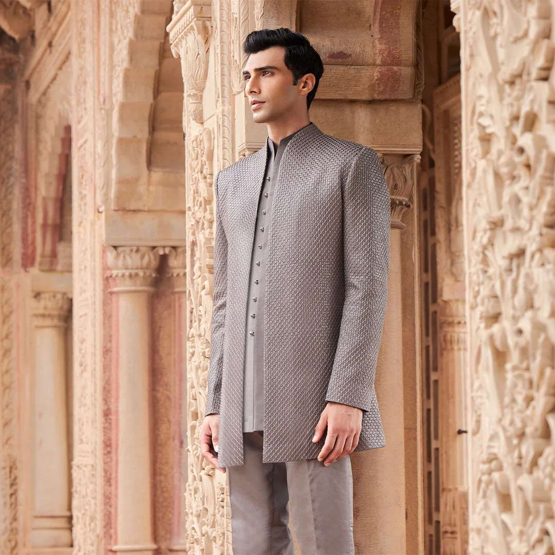 Grey Textured Fabric Jodhpuri Set