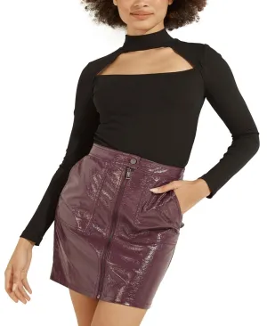 Guess Womens Ilaria Rib-Knit Cutout Turtleneck Top W2RP11KAZH2