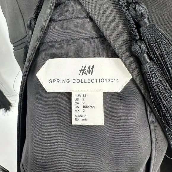 H&amp;M Tasseled One Button Tuxedo Suit Blazer Black Women's 2