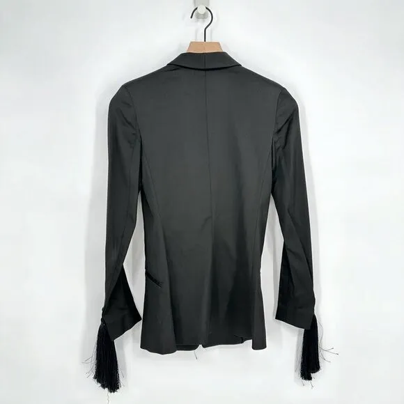 H&amp;M Tasseled One Button Tuxedo Suit Blazer Black Women's 2