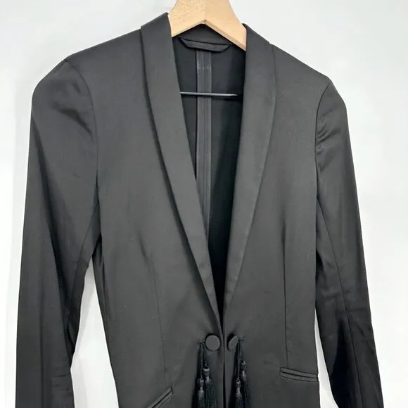 H&amp;M Tasseled One Button Tuxedo Suit Blazer Black Women's 2