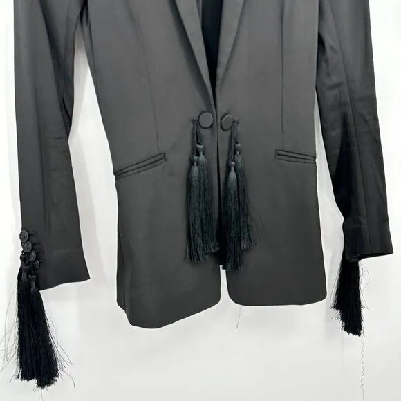 H&amp;M Tasseled One Button Tuxedo Suit Blazer Black Women's 2