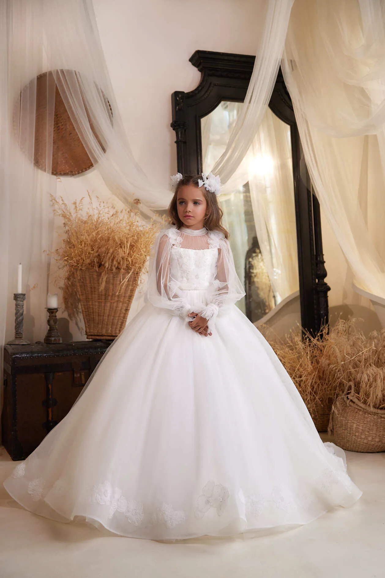 Hanover Flower Girl Dress with Embroidered Lace Top