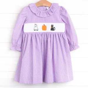 Happy Haunting Smocked Dress, Purple