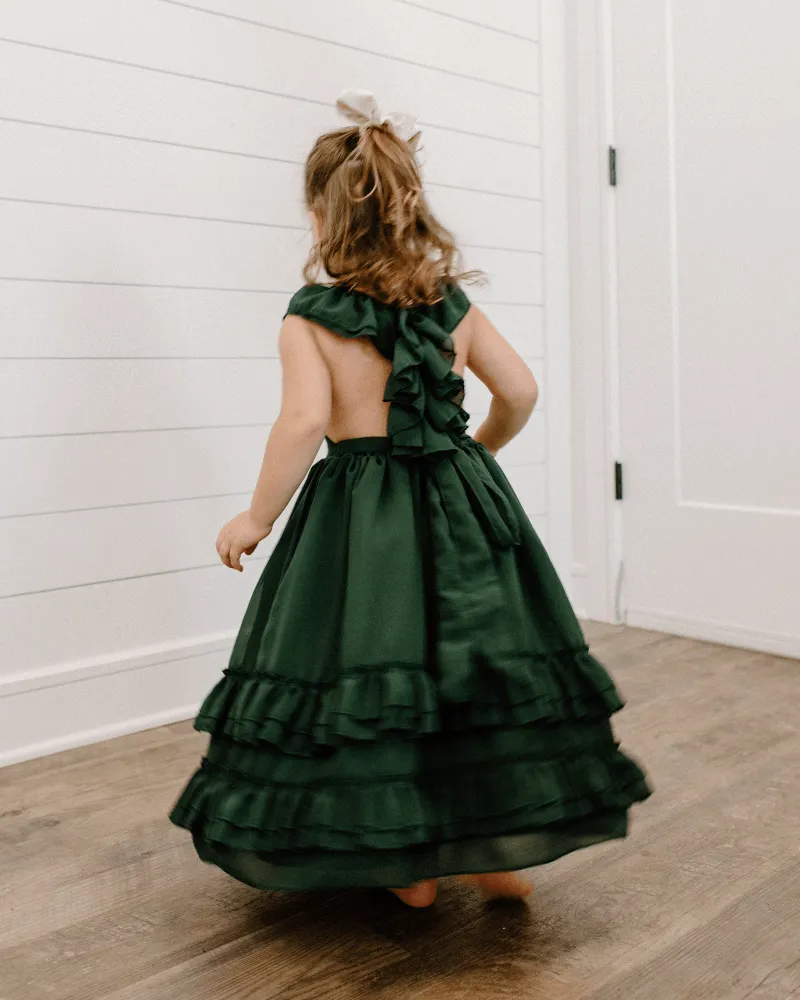 HUNTER GREEN RUFFLE MAXI DRESS