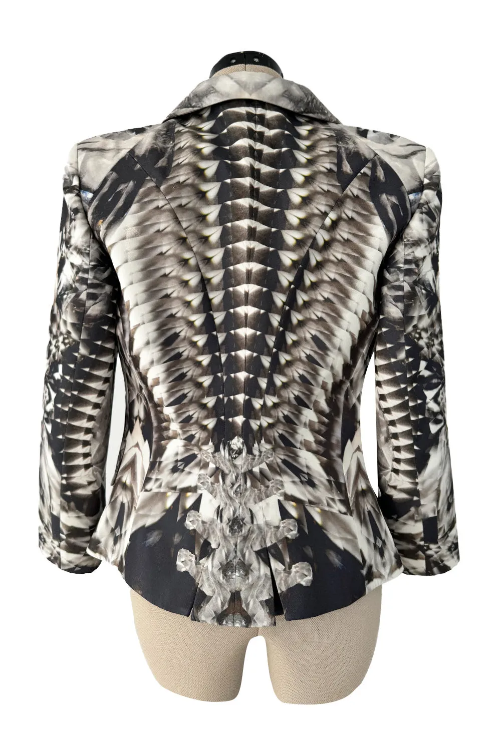 Iconic Spring 2009 Alexander McQueen Look 27 Grey Print Structured and Tailored Jacket