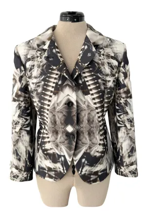 Iconic Spring 2009 Alexander McQueen Look 27 Grey Print Structured and Tailored Jacket
