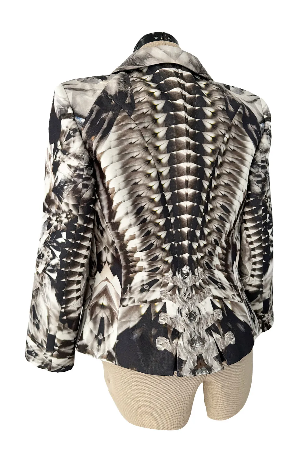 Iconic Spring 2009 Alexander McQueen Look 27 Grey Print Structured and Tailored Jacket