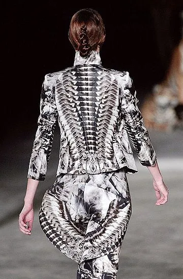 Iconic Spring 2009 Alexander McQueen Look 27 Grey Print Structured and Tailored Jacket