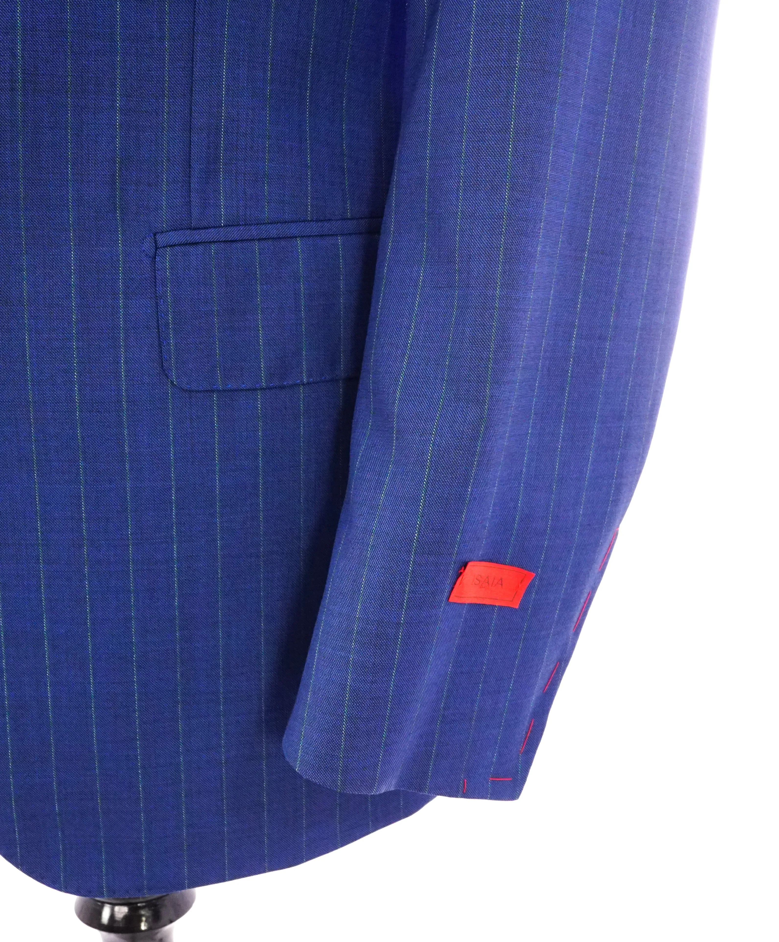 ISAIA - "160's SARTORIA 2PLY" Logo Cobalt Blue & Mint Green LOGO Blazer - 44R