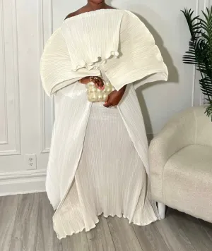 Ivory crisp pleated long dress