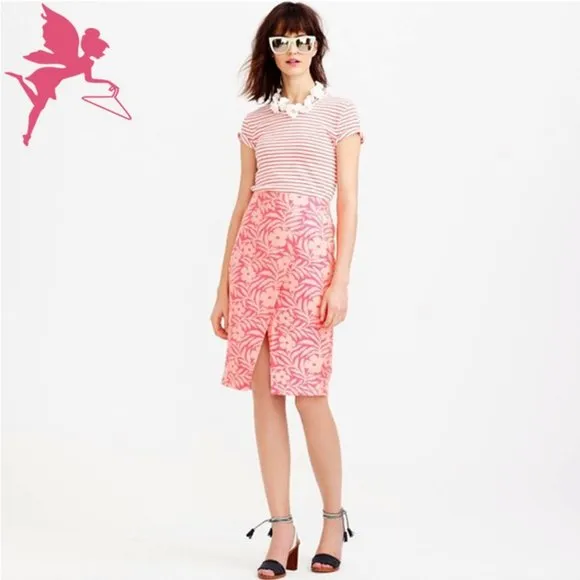 J. CREW Plumeria Pink Floral Jacquard Crossover Wrap Pencil Skirt
