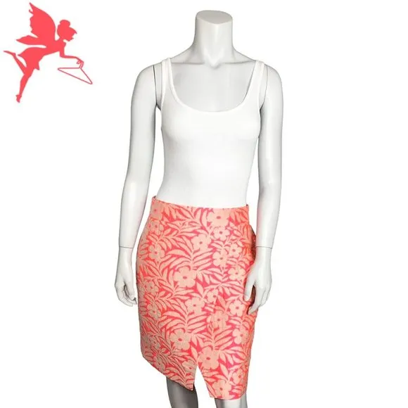 J. CREW Plumeria Pink Floral Jacquard Crossover Wrap Pencil Skirt