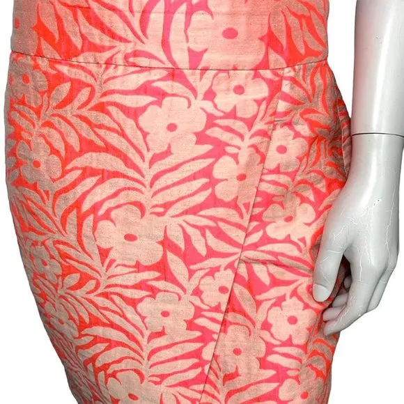 J. CREW Plumeria Pink Floral Jacquard Crossover Wrap Pencil Skirt