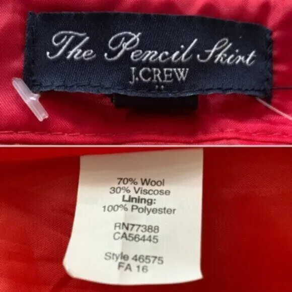 J. Crew Red Wool Blend Mini Pencil Skirt